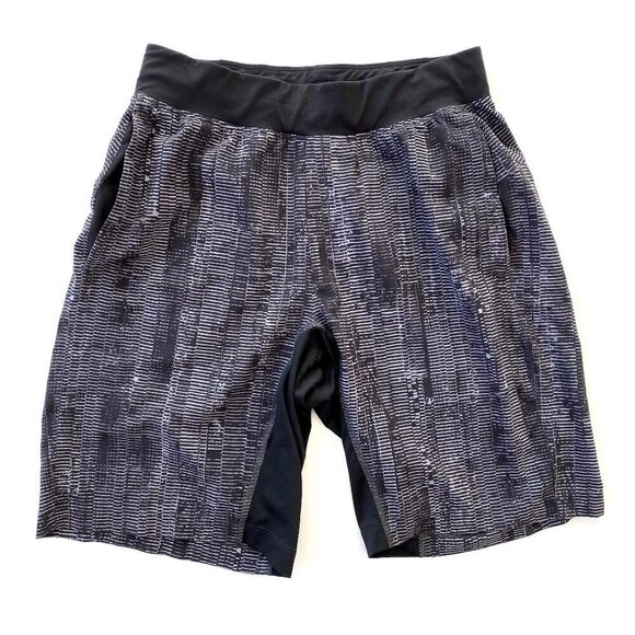 Lululemon T.H.E. Linerless Shorts 9" Mens S Black White Static Print Training - Picture 1 of 8